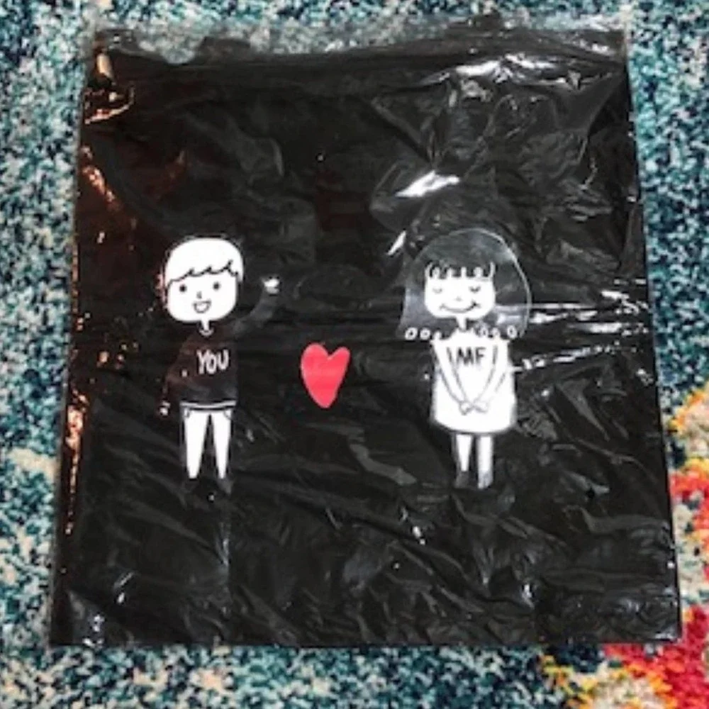 You‎ and Me Black Canvas Graphic Art Zippered Tote